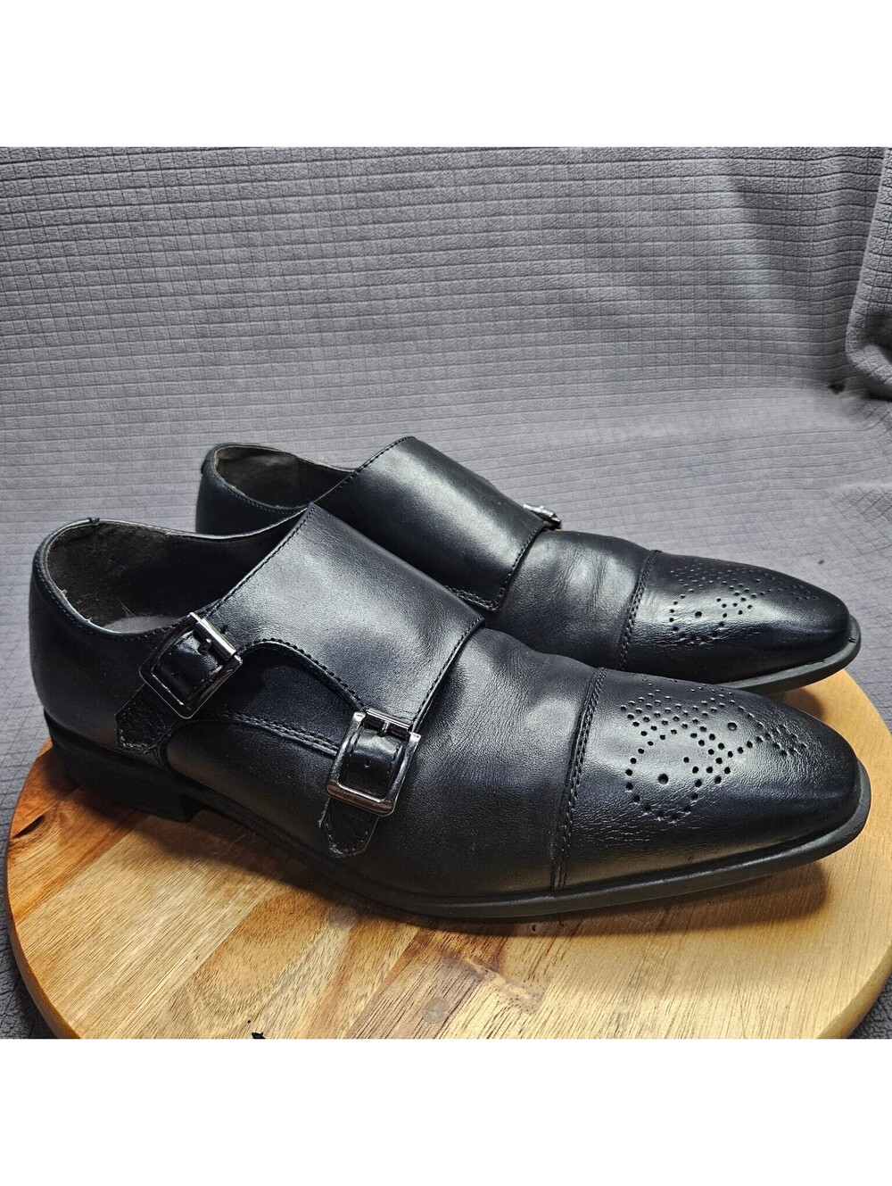 Saks Fifth Avenue Men's Black US 8M Double Monk Strap Leather Brogue